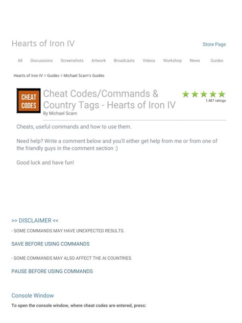 Cheat Codes/Commands & Country Tags .